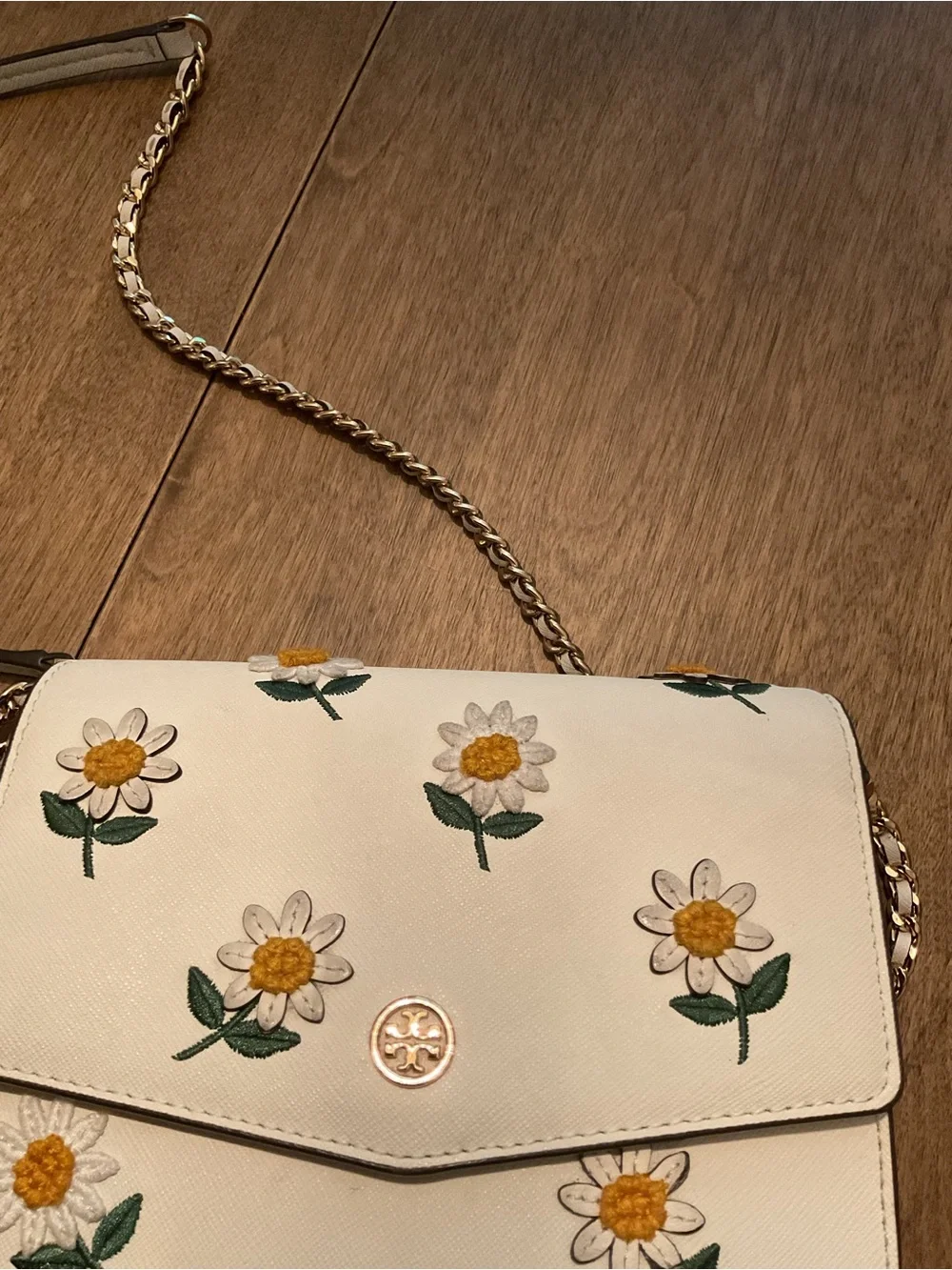 Tory Burch White Leather Crossbody with Floral Embroidery